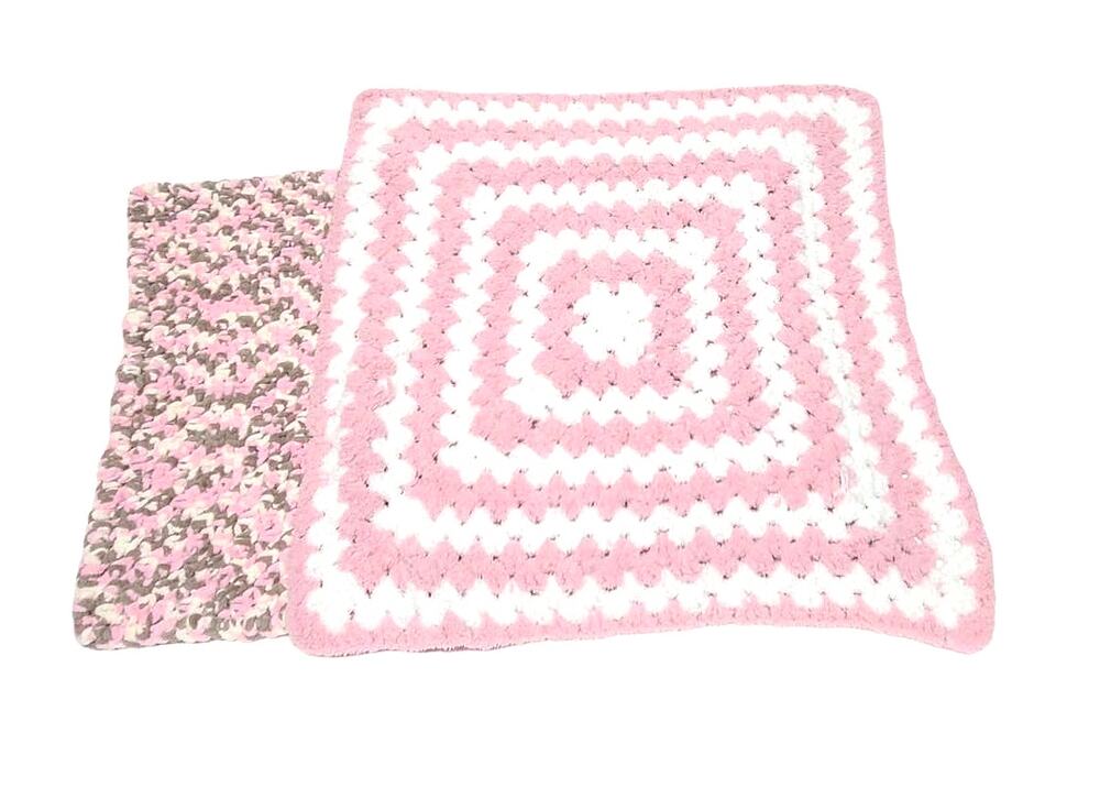Handmade baby girl crochet blankets pink white nursery decor afgan